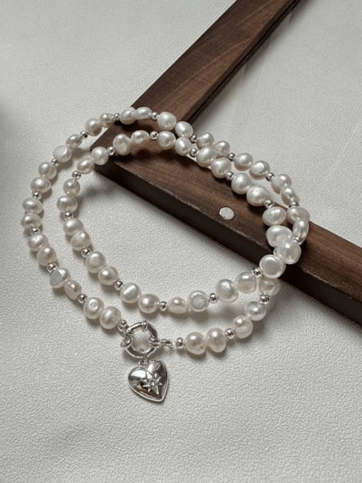 Heart shaped pearl necklace 925 Sterling Silver Freshwater Pearl Heart Minimalist Beaded Necklace