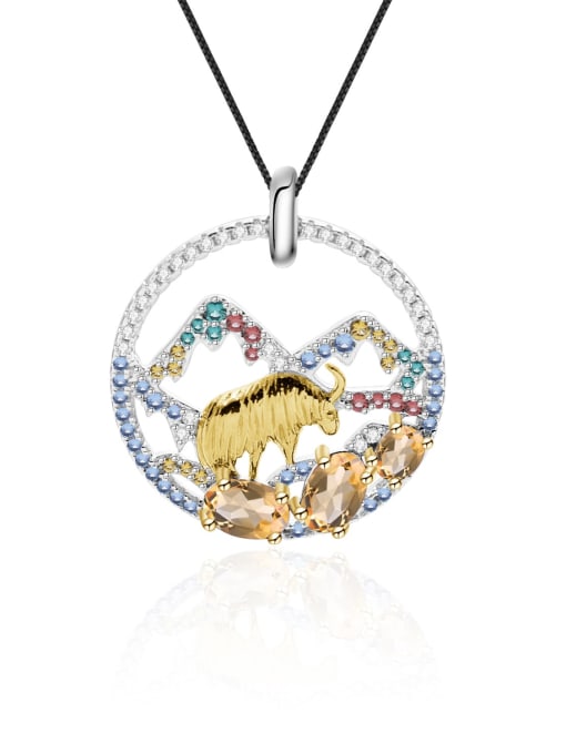 Natural yellow crystal pendant Necklace 925 Sterling Silver Natural Stone Animal Luxury Necklace