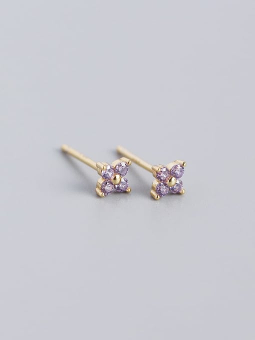 Golden purple stone 925 Sterling Silver Cubic Zirconia Flower Dainty Stud Earring