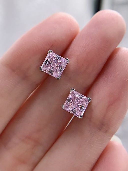 M&J 925 Sterling Silver High Carbon Diamond Square Luxury Stud Earring 1
