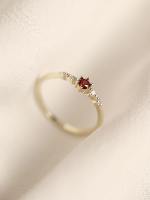 golden 925 Sterling Silver Cubic Zirconia Red Round Dainty Band Ring