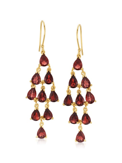 Golden +Deep Pomegranate Red 925 Sterling Silver Cubic Zirconia Water Drop Luxury Hook Earring