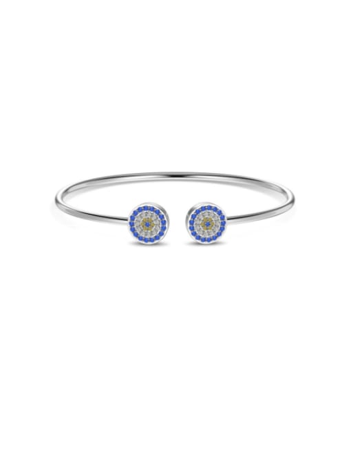 Platinum DY170037 S W BA18 925 Sterling Silver Cubic Zirconia Evil Eye Dainty Cuff Bangle