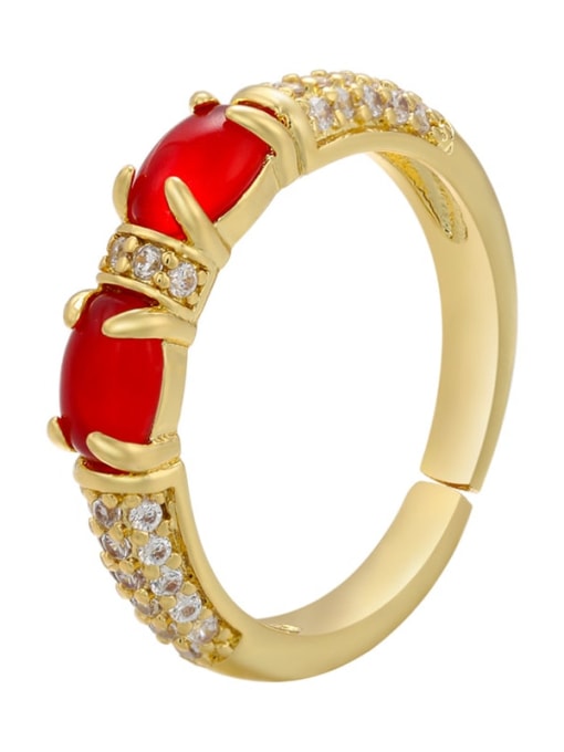 Golden Red Diamond Brass Rhinestone Dainty Band Ring