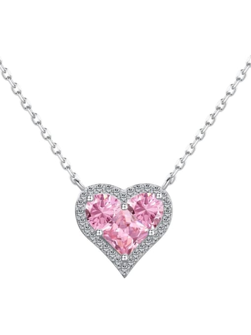 platinum+pink DY190683 925 Sterling Silver Cubic Zirconia Dainty Heart   Earring and Necklace Set