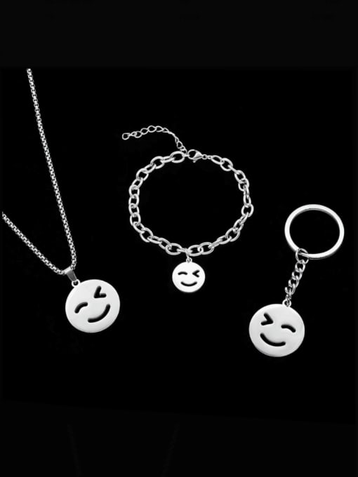 MEN PO Titanium Steel  Minimalist Smiley  Bracelet and Necklace Set 0