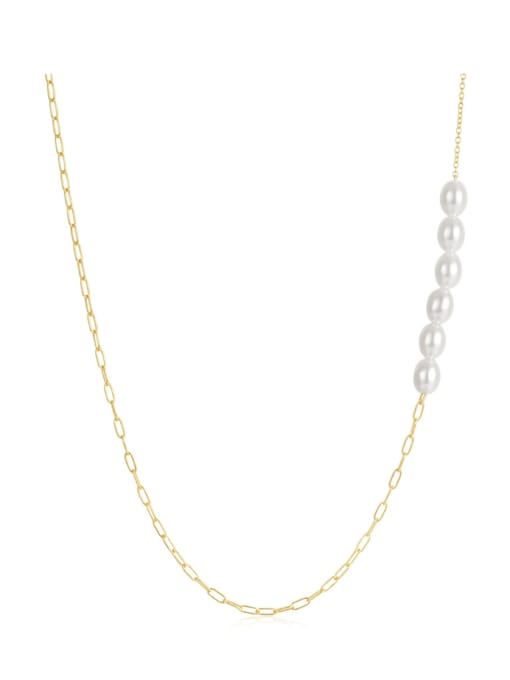golden 925 Sterling Silver Imitation Pearl Geometric Dainty Necklace