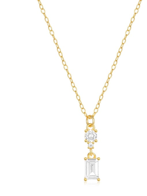 golden 925 Sterling Silver Cubic Zirconia Geometric Dainty Necklace