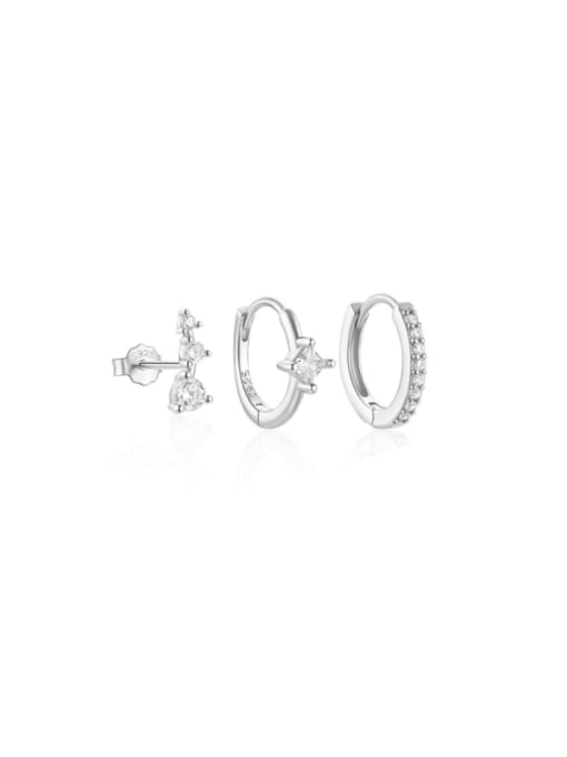 3 pieces per set in platinum  6 925 Sterling Silver Cubic Zirconia Geometric Dainty Huggie Earring