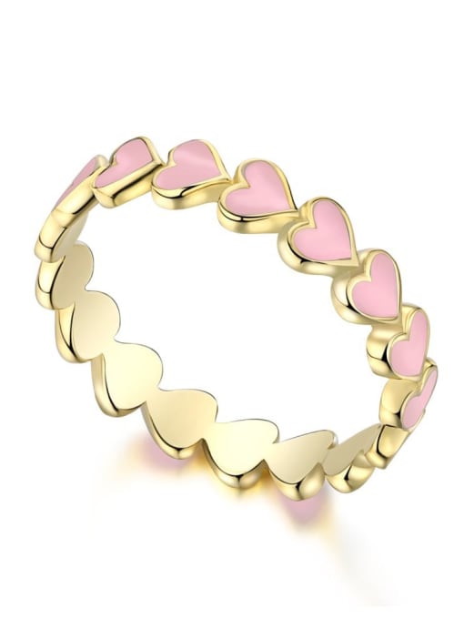 Gold Toner AY120213 925 Sterling Silver Enamel Heart Minimalist Band Ring