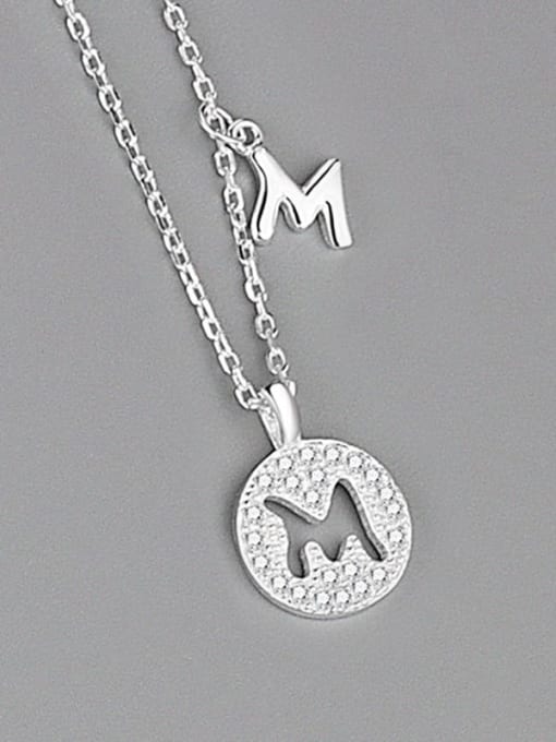 Silver (letter M) 925 Sterling Silver Cubic Zirconia Letter Minimalist Necklace