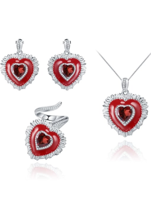 ZXI-SILVER JEWELRY 925 Sterling Silver Carnelian Heart Luxury Necklace 2