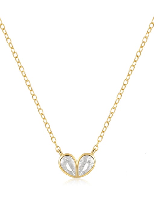 Golden+ white 925 Sterling Silver Cubic Zirconia Heart Minimalist Necklace