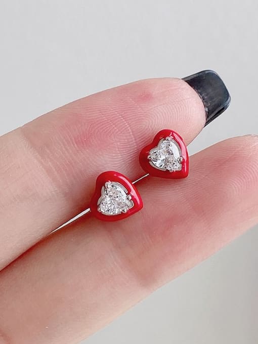 STL-Silver Jewelry 925 Sterling Silver Cubic Zirconia Enamel Heart Cute Stud Earring 3