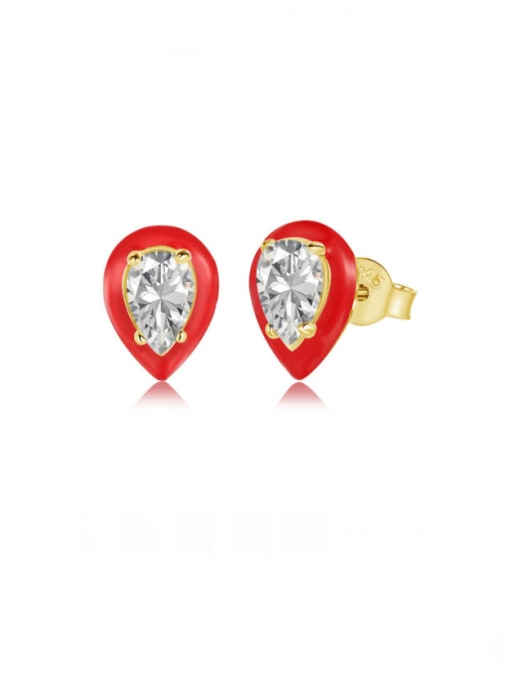 STL-Silver Jewelry 925 Sterling Silver Cubic Zirconia Enamel Heart Minimalist Stud Earring 3