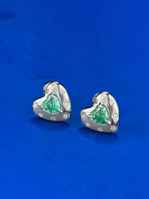 M&J 925 Sterling Silver Paraiba Stone  Heart Luxury Stud Earring 0