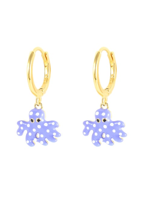 Golden Dripped Octopus 925 Sterling Silver Enamel Animal Cute Huggie Earring