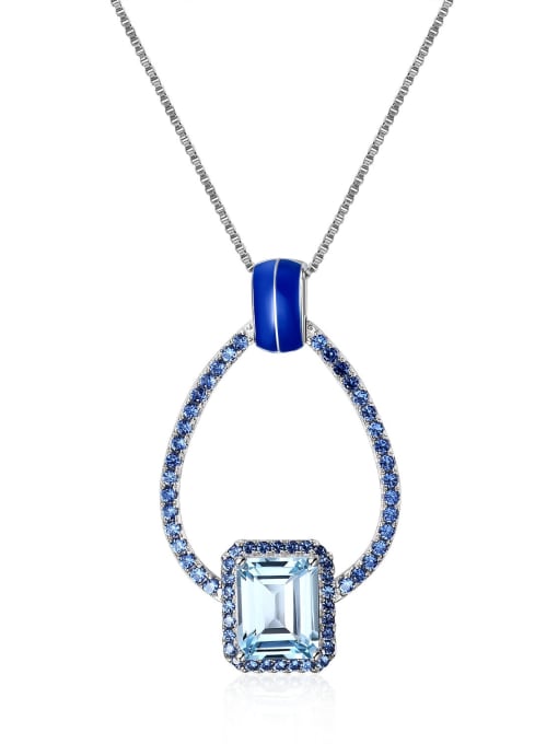 Sky Blue Topaz Pendant + chain 925 Sterling Silver Swiss Blue Topaz Geometric Minimalist Necklace