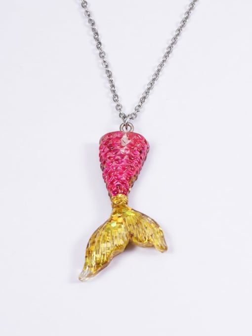 Color 1 Stainless steel Resin  Cute Wind Fish Tail Pendant Necklace