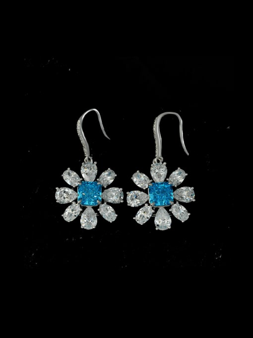 A&T Jewelry 925 Sterling Silver High Carbon Diamond Flower Luxury Hook Earring