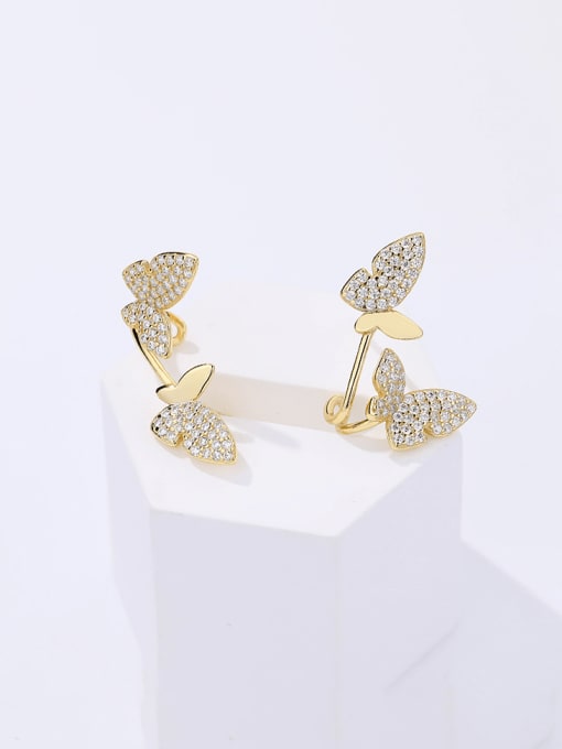 E3069 gold 925 Sterling Silver Cubic Zirconia Butterfly Dainty Stud Earring