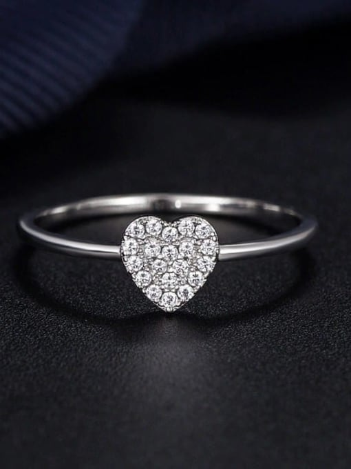 A&T Jewelry 925 Sterling Silver Cubic Zirconia Heart Minimalist Band Ring 0