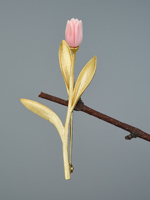 Gold lfjk0048a 925 Sterling Silver Rosary tulip brooch fresh and natural art Artisan Pins & Brooches