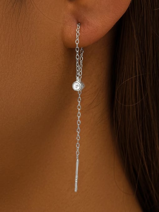 YUANFAN 925 Sterling Silver Rhinestone Tassel Minimalist Threader Earring 1