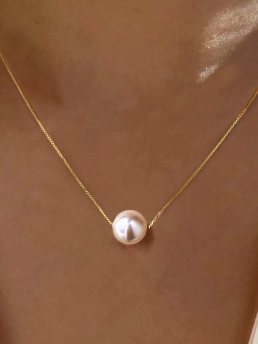 Gold 10mm 925 Sterling Silver Imitation Pearl Round Minimalist Necklace