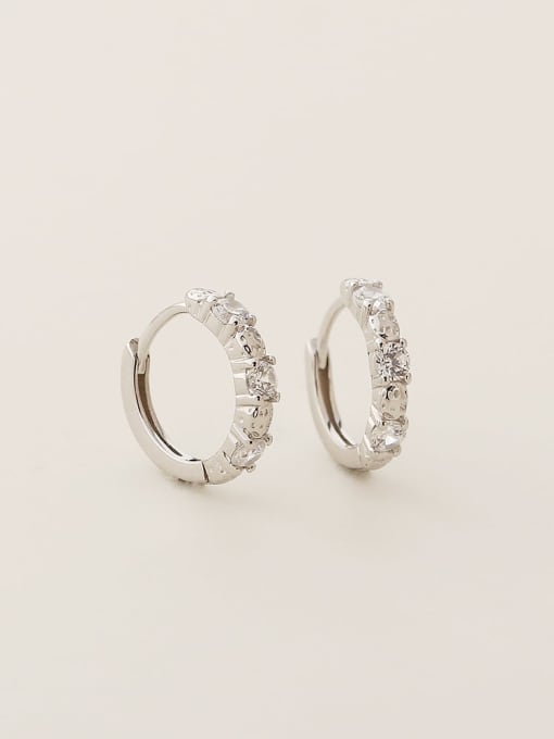 platinum 925 Sterling Silver Cubic Zirconia Geometric Minimalist Huggie Earring