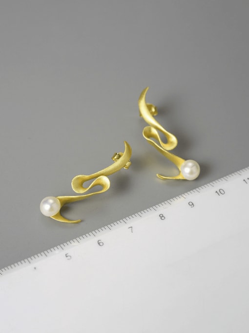 LOLUS 925 Sterling Silver Imitation Pearl Irregular Minimalist Drop Earring 2