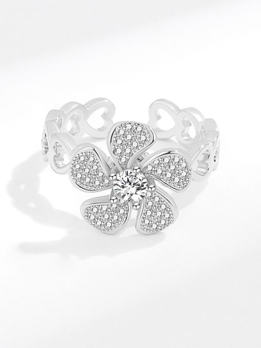 PNJ-Silver 925 Sterling Silver Cubic Zirconia  Rotate Flower Cute Band Ring 2