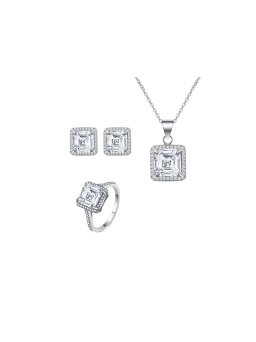 全套 925 Sterling Silver Cubic Zirconia Minimalist Geometric  Earring Ring and Necklace Set