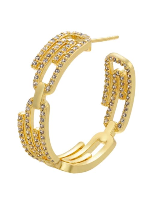 golden Brass Cubic Zirconia Geometric Dainty Stud Earring