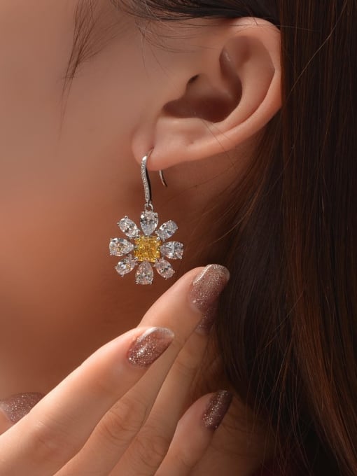 A&T Jewelry 925 Sterling Silver High Carbon Diamond Flower Luxury Hook Earring 1