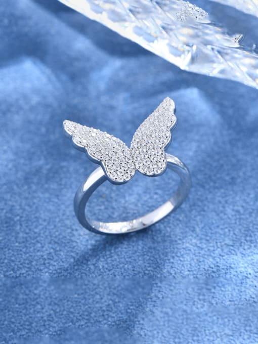 A&T Jewelry 925 Sterling Silver Cubic Zirconia Butterfly Dainty Band Ring 2