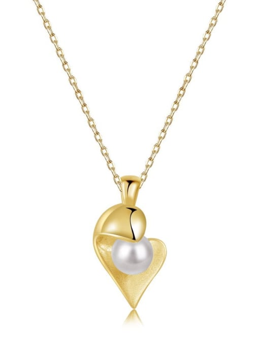 STL-Silver Jewelry 925 Sterling Silver Imitation Pearl Heart Minimalist Necklace 0