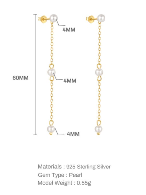 YUANFAN 925 Sterling Silver Imitation Pearl Tassel Minimalist Threader Earring 3