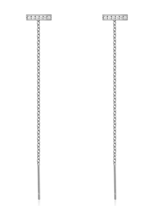 Platinum 925 Sterling Silver Cubic Zirconia Tassel Minimalist Threader Earring