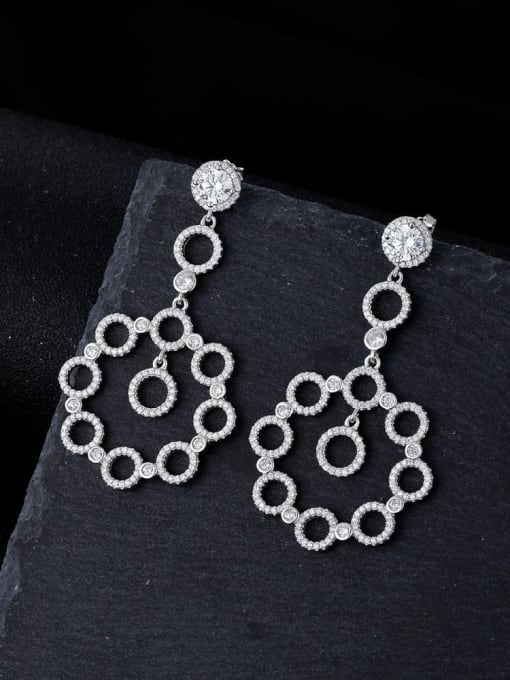 A&T Jewelry 925 Sterling Silver Cubic Zirconia Geometric Statement Cluster Earring 0
