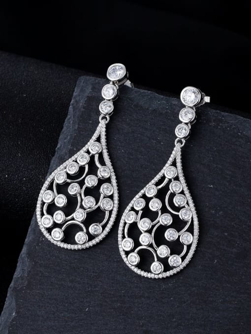 A&T Jewelry 925 Sterling Silver Cubic Zirconia Water Drop Statement Cluster Earring 2