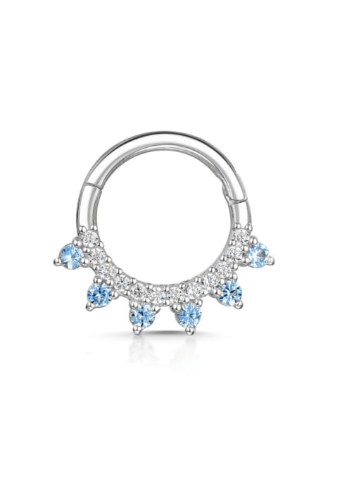 Single platinum sea blue diamond 925 Sterling Silver Cubic Zirconia Geometric Dainty Nose Rings(Single-Only One)