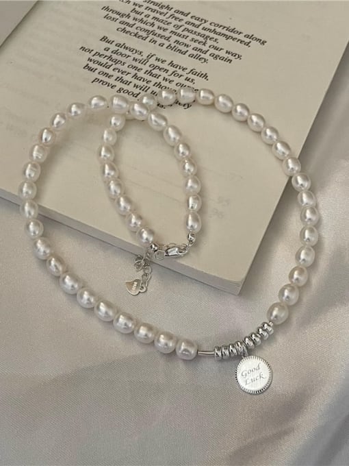 Pearl round Necklace 925 Sterling Silver Freshwater Pearl Round Vintage Necklace