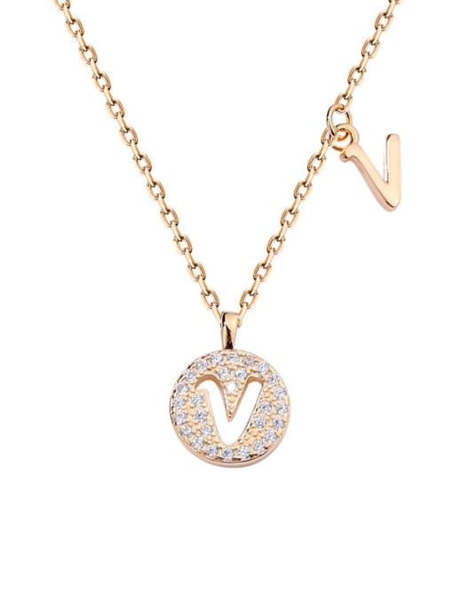 A1573 Champagne plated gold V 925 Sterling Silver Rhinestone Geometric Minimalist Necklace