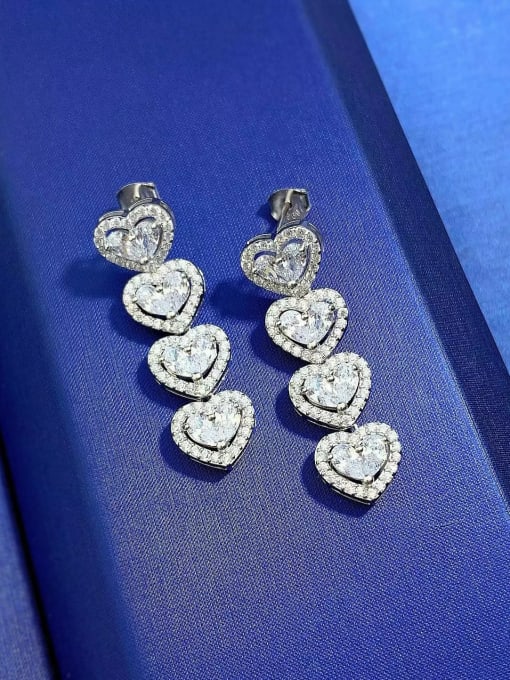 M&J 925 Sterling Silver Cubic Zirconia Long Heart Long  Luxury Cluster Earring 2