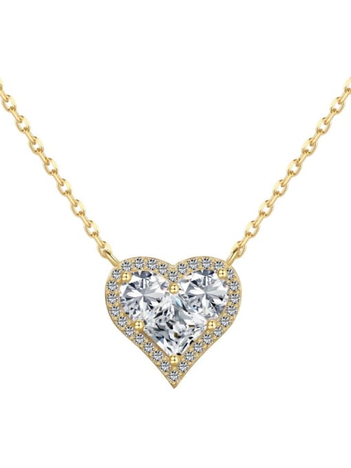 gold+white DY190683 925 Sterling Silver Cubic Zirconia Dainty Heart   Earring and Necklace Set