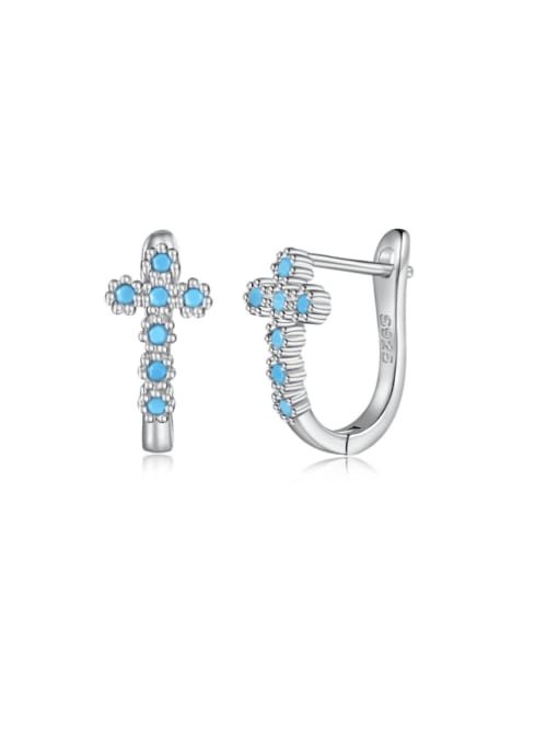 Platinum+Blue 925 Sterling Silver Cubic Zirconia Cross Dainty Huggie Earring