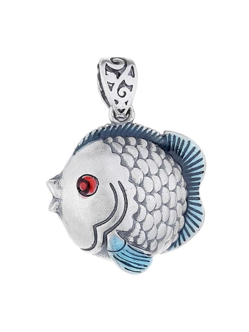 168PM 7.4g 925 Sterling Silver Cubic Zirconia Vintage Fish  Pendant