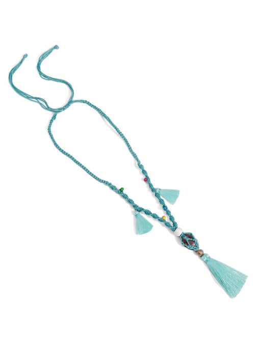 Azure n70247 Bead Cotton Rope  Natural stone Tassel Artisan Hand-Woven Long Strand Necklace
