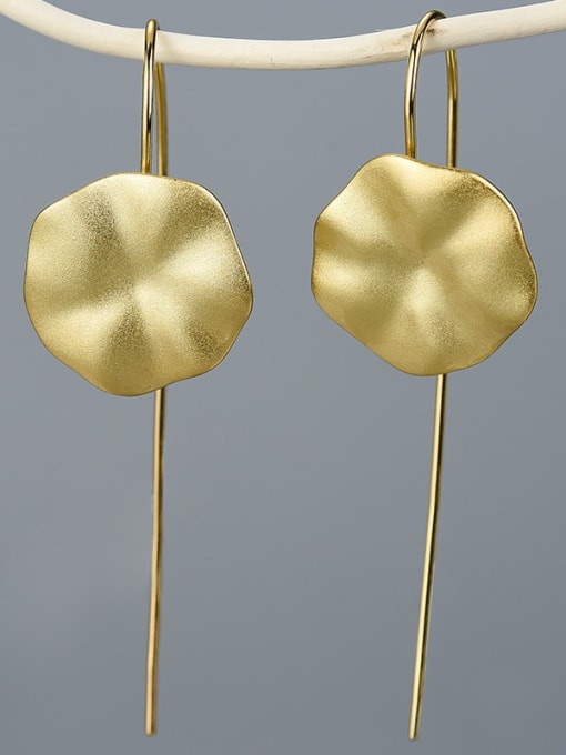 golden 925 Sterling Silver The lotus leaf with exposed sharp corners is natural and concise Artisan Hook Earring